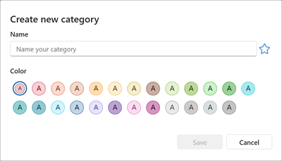 Panel to create a new color category