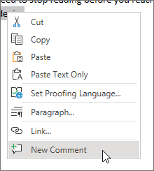 Choose New Comment on the context menu