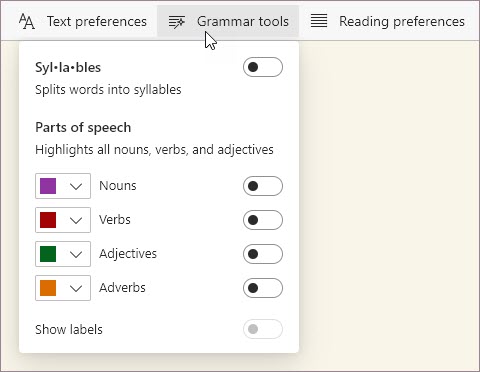 Immersive Reader Grammar tools