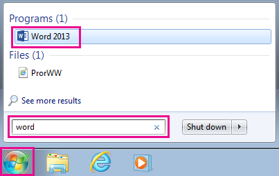 Search for Office apps in Windows 7
