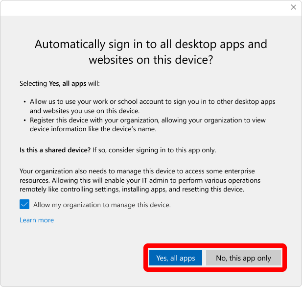 Screenshot of the device registration with device management dialog.