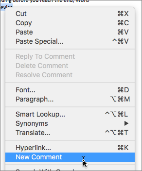 Choose New Comment on the context menu