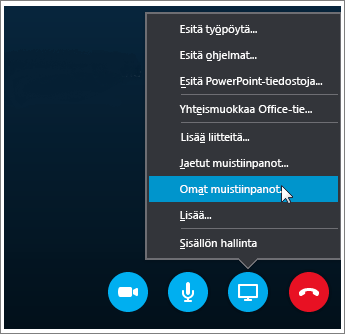 Näyttökuva OneNote 2016 -muistiinpanojen jakamisesta Skype for Businessissa.