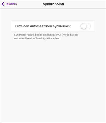 Poista automaattinen synkronointi käytöstä iPadin OneNote-asetuksissa.