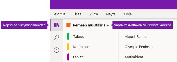 Muistikirjaluettelon laajentaminen OneNote for Windows 10:ssä