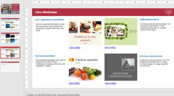 Diaesitys, jossa näkyy neljä helppokäyttöisen mallin kuvaa sekä muita dioja