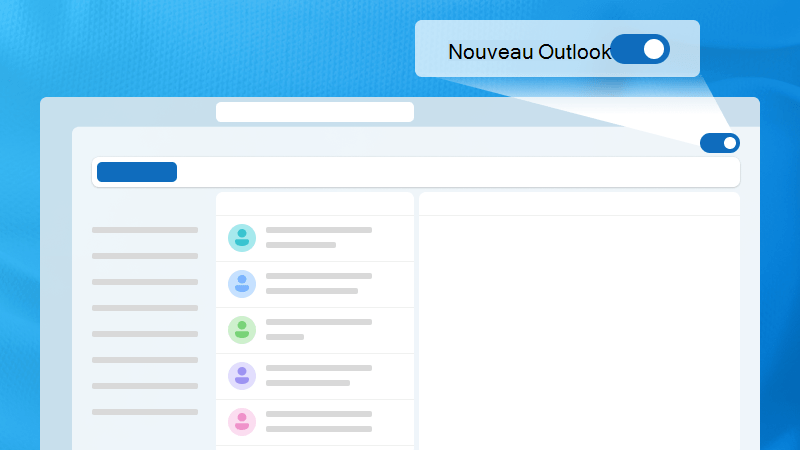 Illustration des fenêtres Outlook mettant en évidence le nouveau bouton de bascule vers Outlook