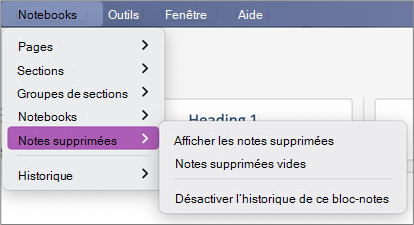 Notebooks > Notes supprimées > Afficher les notes supprimées