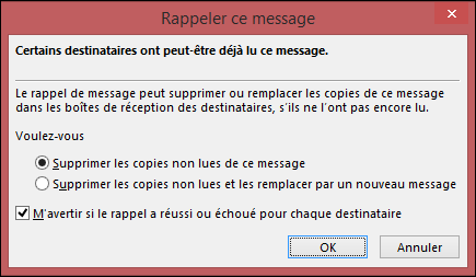 Boîte de dialogue Rappeler ce message