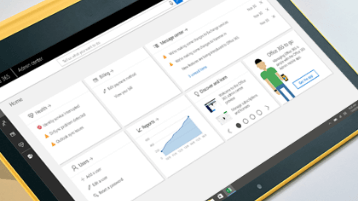 מסך טאבלט המציג את מנהל מערכת Microsoft 365 מרכז הנתונים.