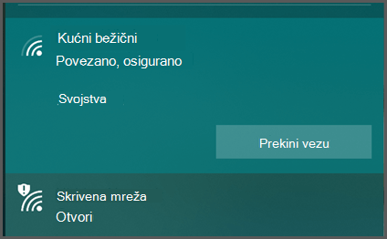 Windows 10 prikazuje popis bežičnih mreža s kojima se možete povezati. Jedna se prikazuje kao "zaštićena" druga se prikazuje kao "Otvori".