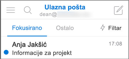 Slika izgleda programa Outlook na uređaju iPhone.