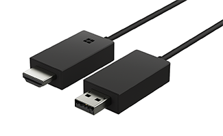 Egy Microsoft Wireless Display Adapter (a Microsoft négy négyzetből álló emblémájával) illusztrációja