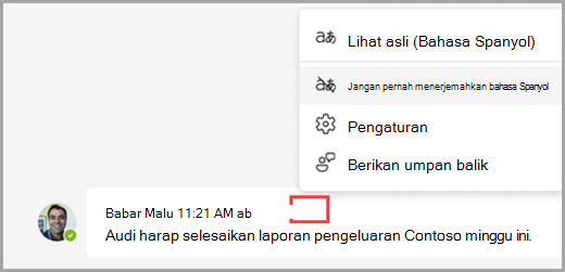 Pilih opsi terjemahan di atas pesan yang diterjemahkan untuk memperlihatkan opsi lainnya.