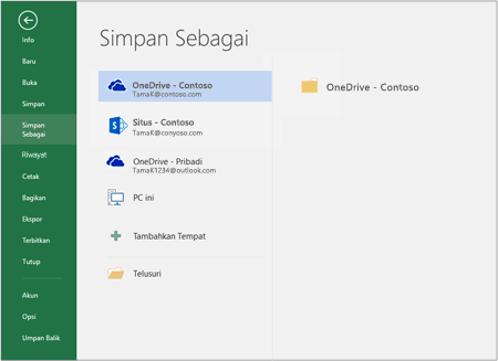 Opsi penyimpanan di Office 2016