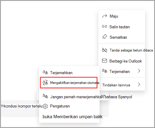 Pilih opsi lainnya untuk mengaktifkan terjemahan otomatis