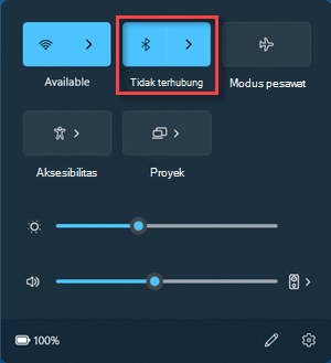 Tombol Bluetooth dalam status "Tidak tersambung" di Pengaturan Cepat.