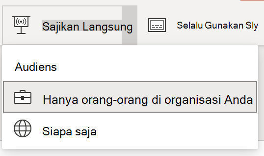 Pilihan audiens untuk Presentasi Langsung