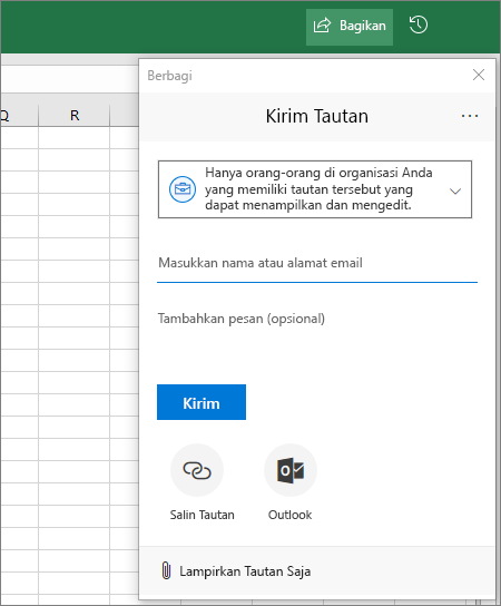 Ikon dan kotak dialog Berbagi di Excel