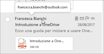 Screenshot del cursore posizionato sul nome del mittente