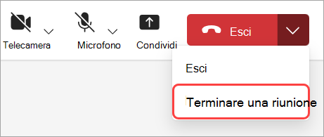 Selezionare Termina riunione per terminare la riunione per tutti i partecipanti.