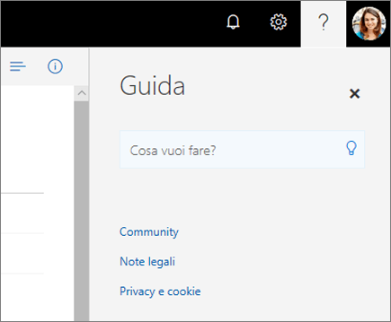 Schermata del riquadro della Guida di OneDrive.