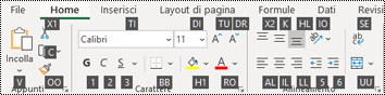 Suggerimenti sui tasti di scelta della barra multifunzione di Excel.