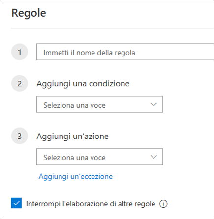 Creare una nuova regola in Outlook sul Web