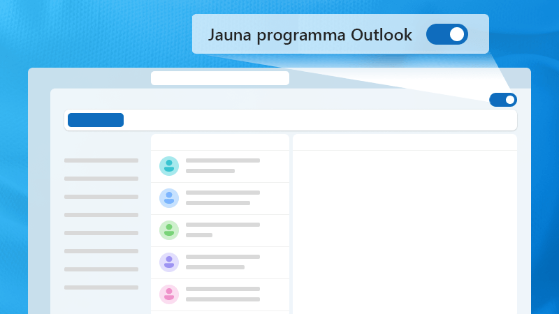 Attēls ar Outlook logiem, kurā izcelts jaunais Outlook pārslēgs