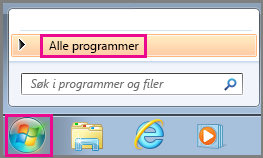 Søk etter Office-apper ved hjelp av Alle programmer i Windows 7