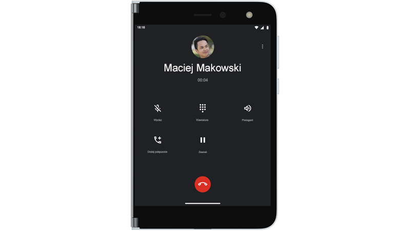Rozmowa telefoniczna prowadzona na urządzeniu Surface Duo