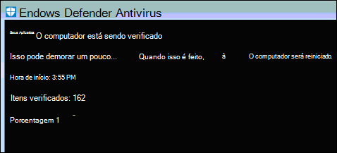 O scanner Offline do Defender verificando um sistema de malware.