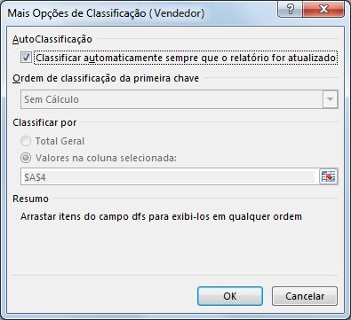 Caixa de diálogo Mais Opções de Classificação