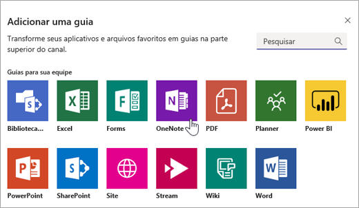 Adicionar o OneNote como uma guia dentro de uma equipe.