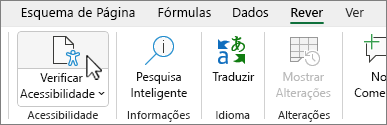 O botão Verificador de Acessibilidade no friso