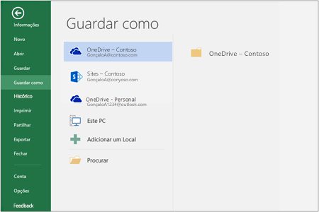 Opções de gravação no Office 2016