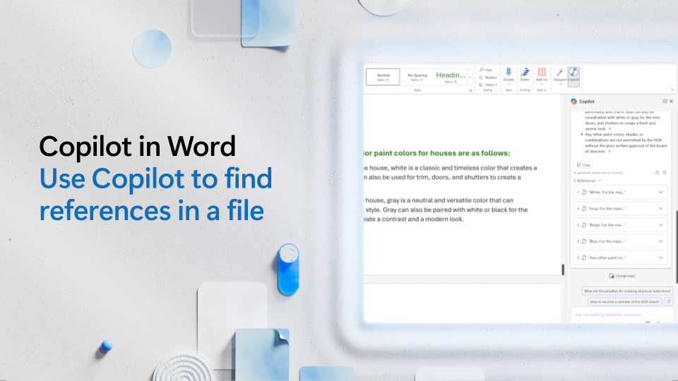 Videoclip: Utilizați Copilot pentru a găsi referințe într-un fișier Word