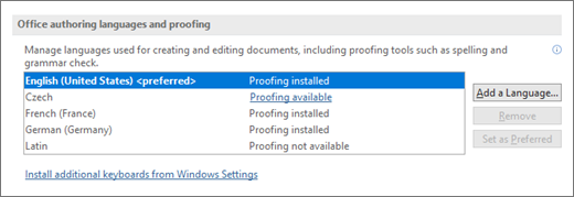 Jeziki in preverjanje za avtorstvo v Officeu