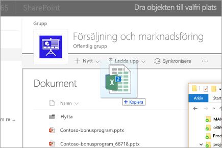 Dra en fil till ett SharePoint-dokumentbibliotek