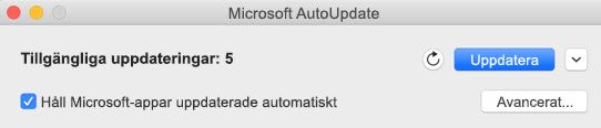 Fönstret Microsoft AutoUpdate när uppdateringar är tillgängliga.