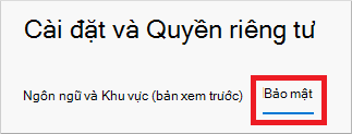 Cài đặt & Riêng tư, hiển thị tùy chọn tab Quyền riêng tư được tô sáng