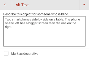 Android 版 PowerPoint 中的 [替換文字] 對話框。