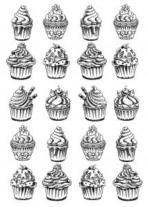 Ausmalbild von zum Ausdrucken und Ausmalen für Erwachsene : Cupcakes-34038