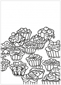 Ausmalbild von zum Ausdrucken und Ausmalen für Erwachsene : Cupcakes-98644