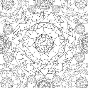 Ausmalbild von zum Ausdrucken und Ausmalen für Erwachsene : Mandalas und viele Herzen