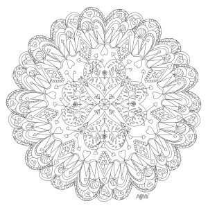 Ausmalbild von zum Ausdrucken und Ausmalen für Erwachsene : Mandala mit Herzen und verschlungenen Mustern