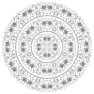 Ausmalbild von zum Ausdrucken und Ausmalen für Erwachsene : Komplexes Mandala mit vielen Blumen