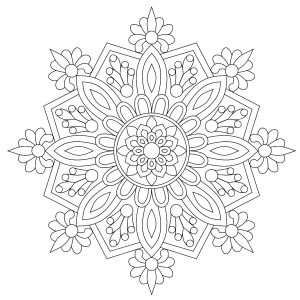 Ausmalbild von zum Ausdrucken und Ausmalen für Erwachsene : Hübsches Mandala, halb abstrakt, halb pflanzlich