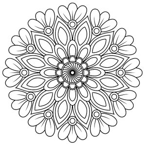 Ausmalbild von Mandalas zum Ausdrucken und Ausmalen für Erwachsene : Einfaches Pflanzenmandala mit Blättern