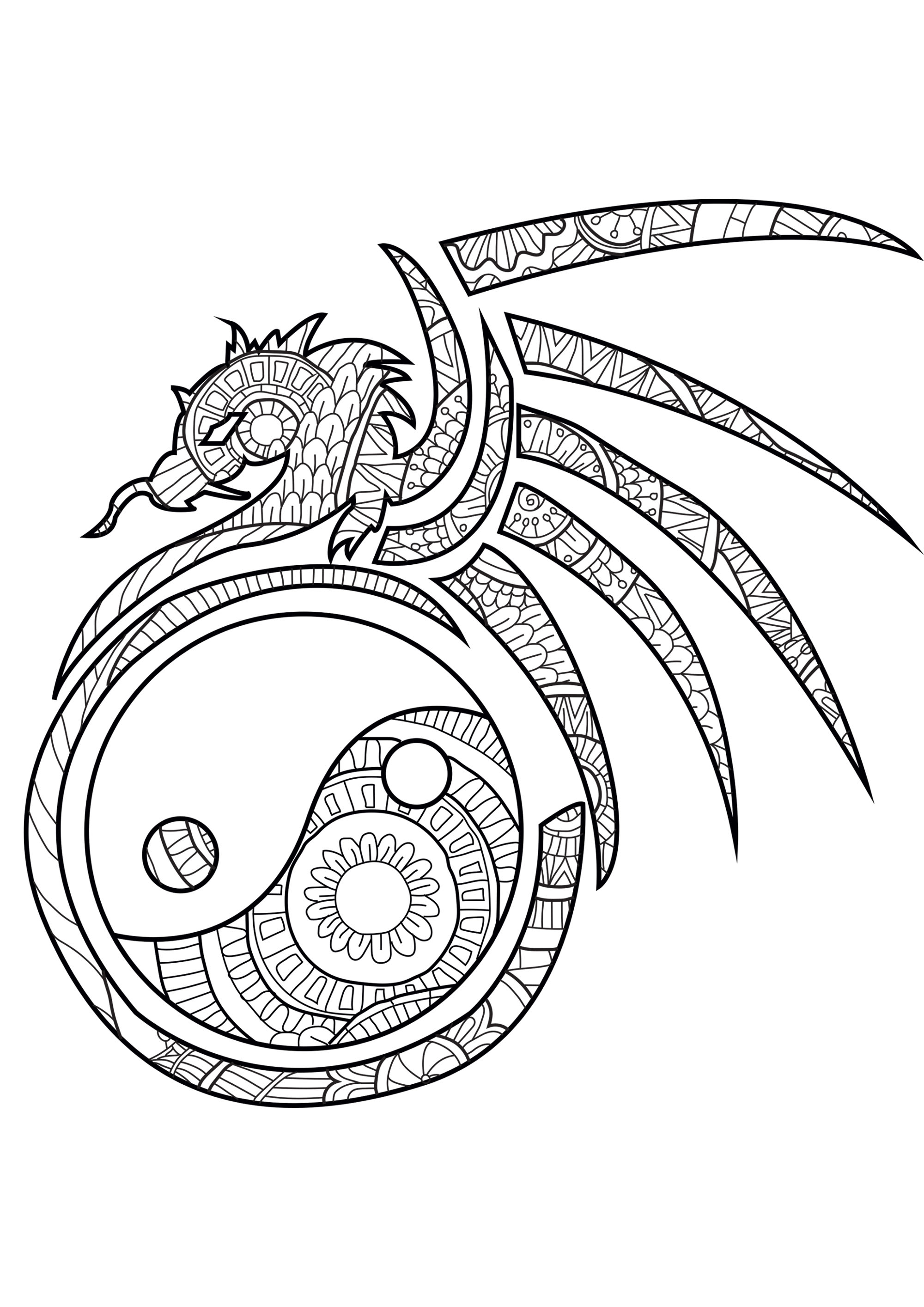 Yin Yang Dragon Coloring Page